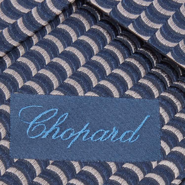 Pre Owned Chopard Navy Blue Jacquard Pattern Silk Traditional Tie