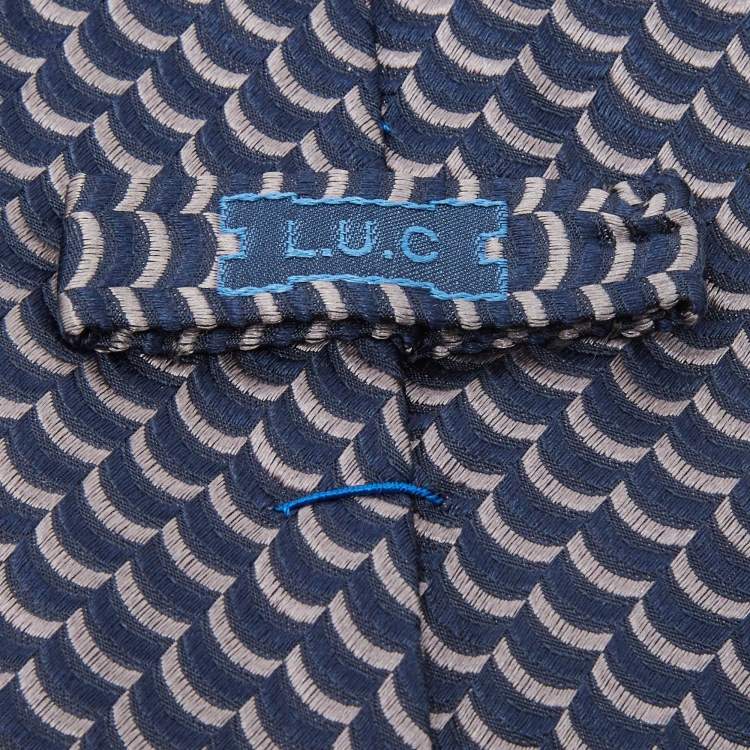 Pre Owned Chopard Navy Blue Jacquard Pattern Silk Traditional Tie