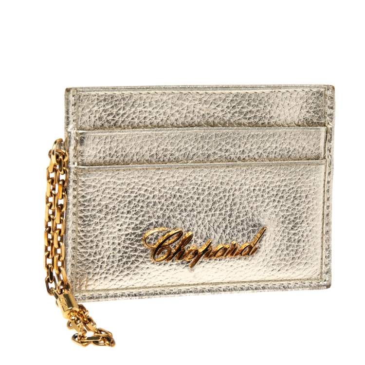Pre Owned Chopard Gold Leather Happy Card Holder with Chain