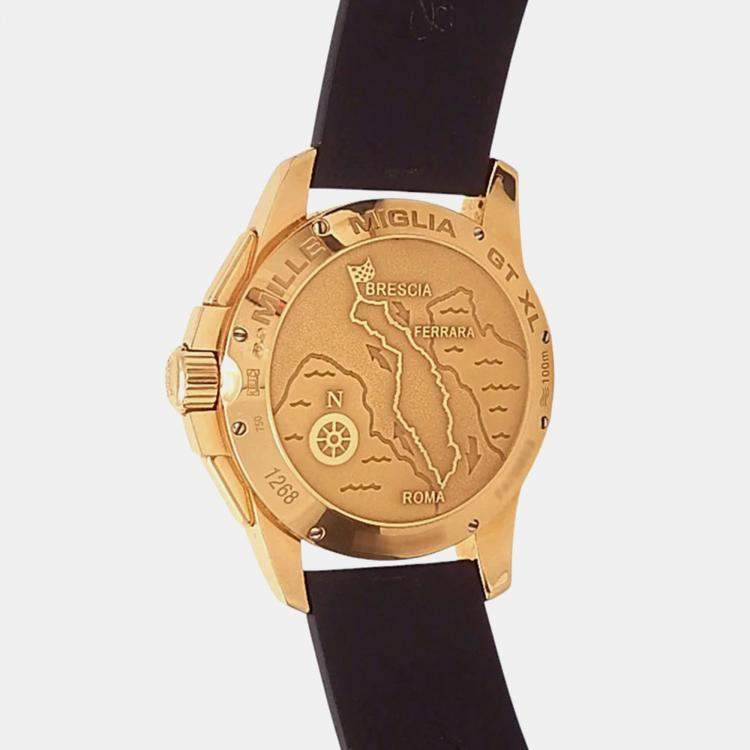 Pre Owned Chopard Mille Miglia 161268-5003 Automatic Silver 18k Rose Gold Men's Wristwatch 44 mm