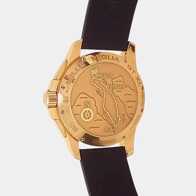 Pre Owned Chopard Mille Miglia 161268-5003 Automatic Silver 18K Rose Gold Men’s Wristwatch 44 mm