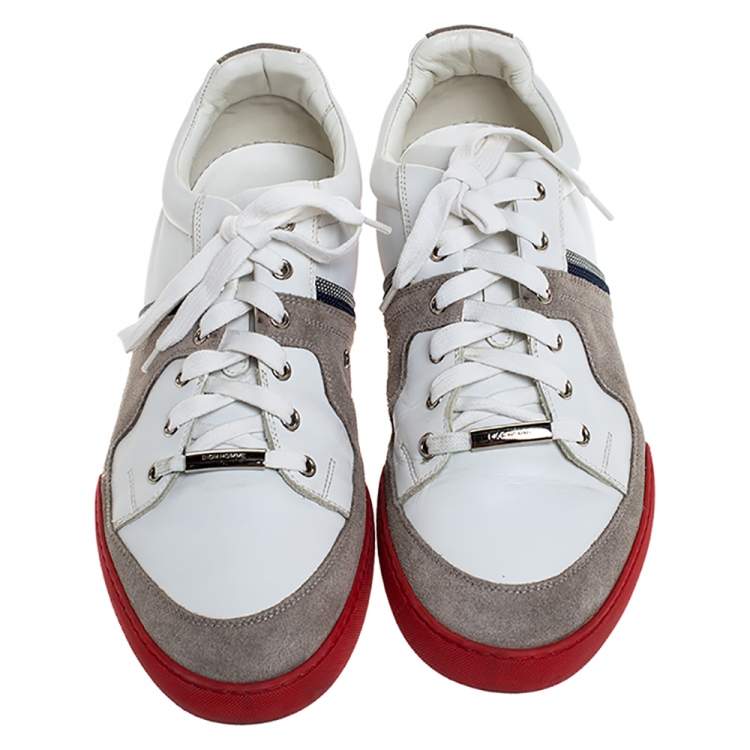 Pre Owned Dior Homme Grey Suede and White Leather Lace Up Low Top Sneakers Size 44