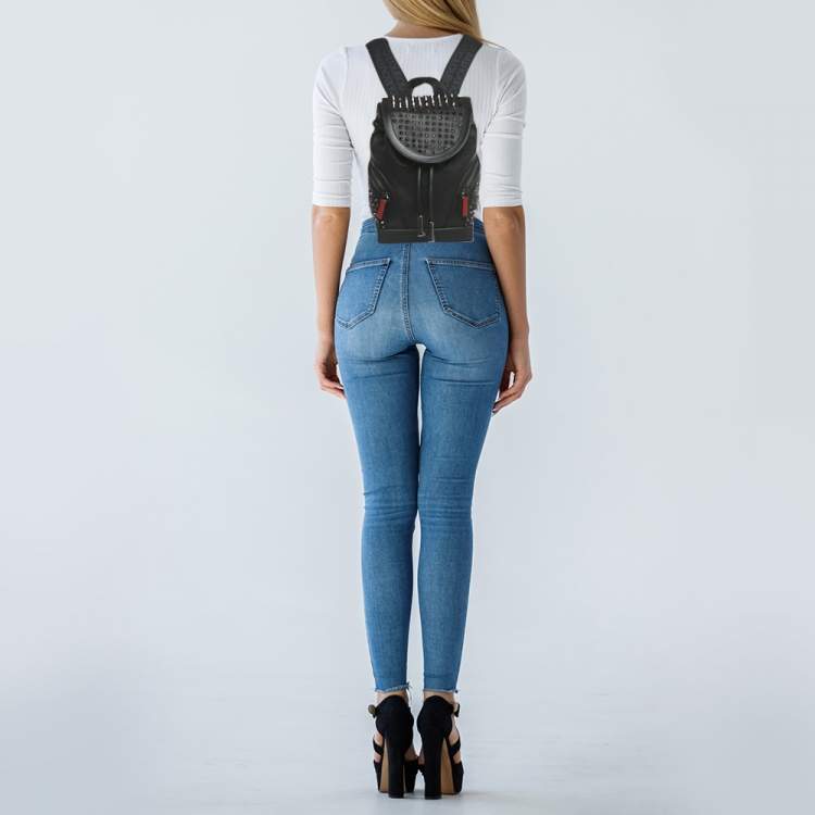 Pre Owned Christian Louboutin Black Leather Small Spike Explorafunk Backpack