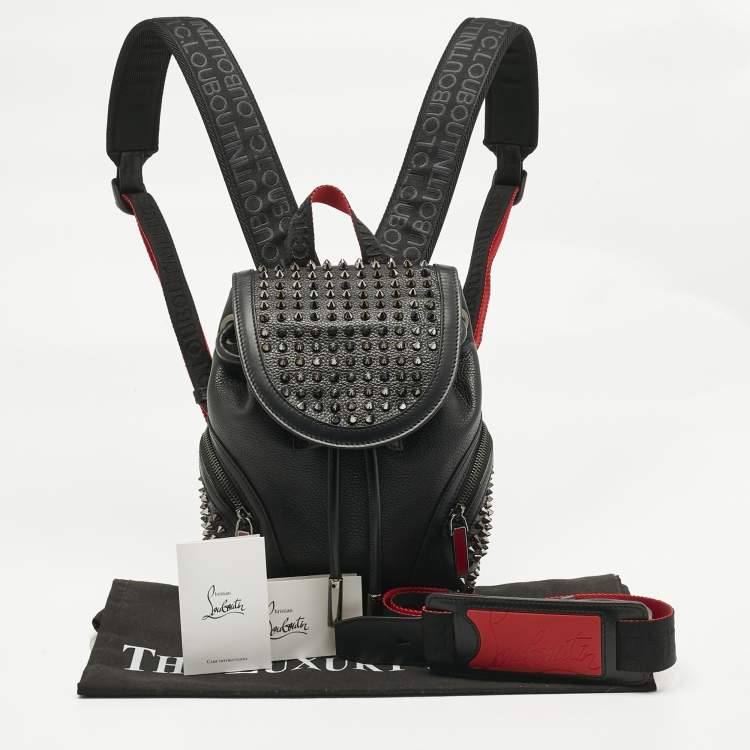 Pre Owned Christian Louboutin Black Leather Small Spike Explorafunk Backpack