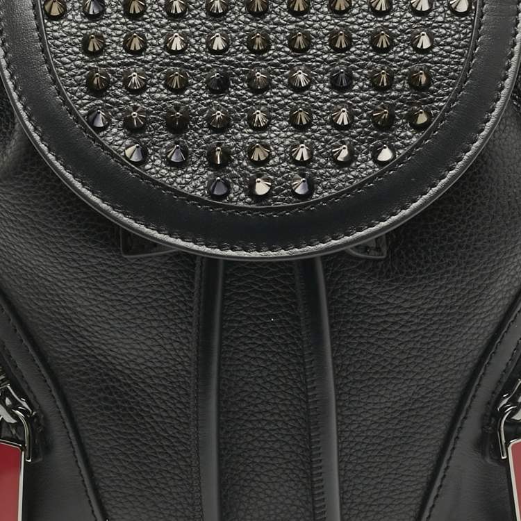 Pre Owned Christian Louboutin Black Leather Small Spike Explorafunk Backpack