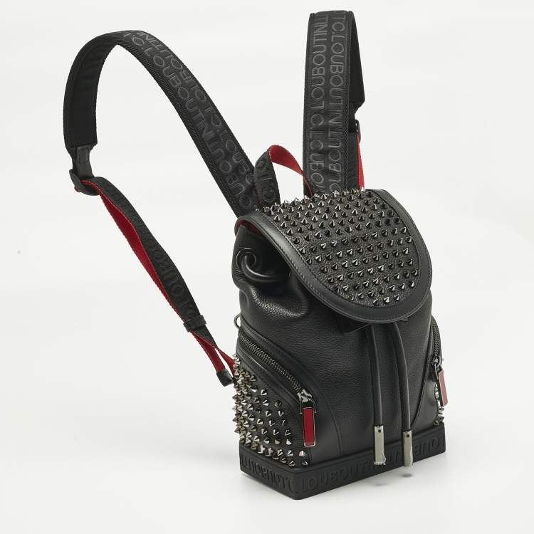 Pre Owned Christian Louboutin Black Leather Small Spike Explorafunk Backpack