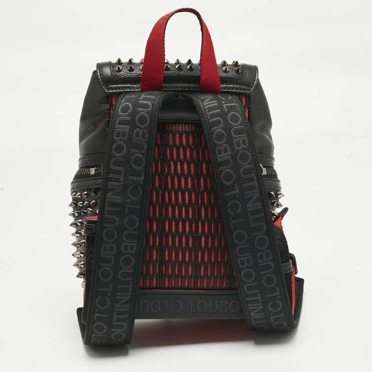 Pre Owned Christian Louboutin Black Leather Small Spike Explorafunk Backpack