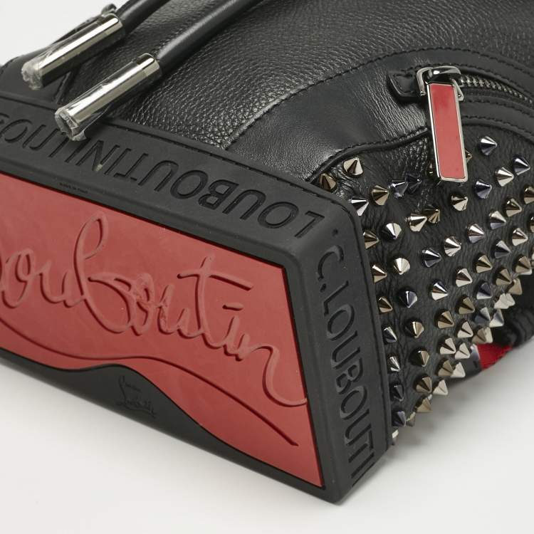 Pre Owned Christian Louboutin Black Leather Small Spike Explorafunk Backpack