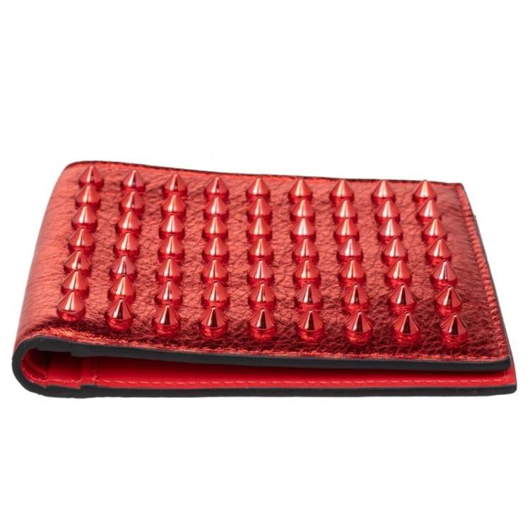 Pre Owned Christian Louboutin Red Spike Leather Paros Wallet
