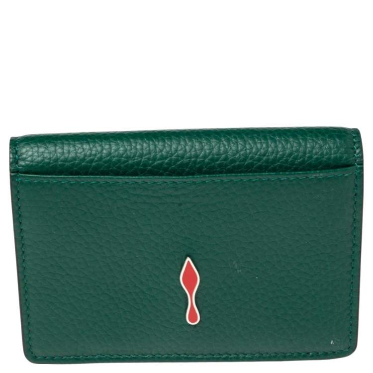 Pre Owned Christian Louboutin Green Leather Loubeka Business Card Case
