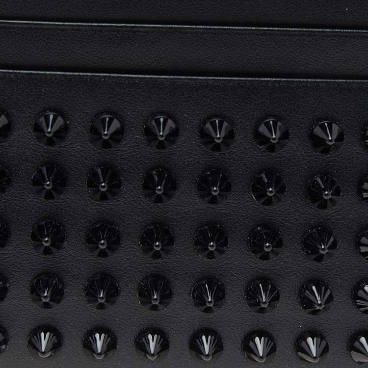 Pre Owned Christian Louboutin Black Leather Kios Spiked Card Holder