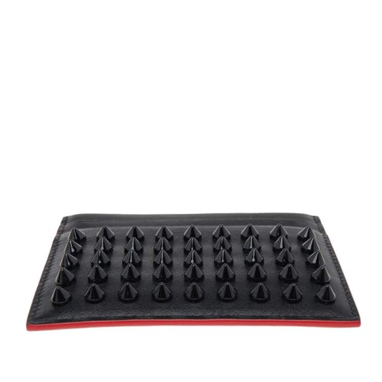 Pre Owned Christian Louboutin Black Leather Kios Spiked Card Holder
