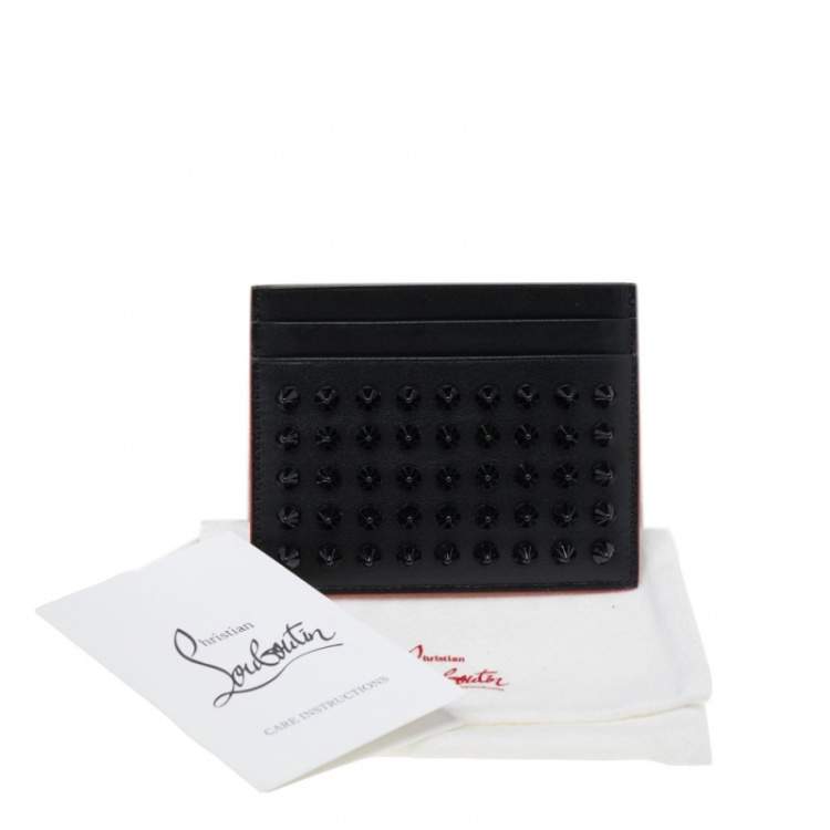 Pre Owned Christian Louboutin Black Leather Kios Spiked Card Holder