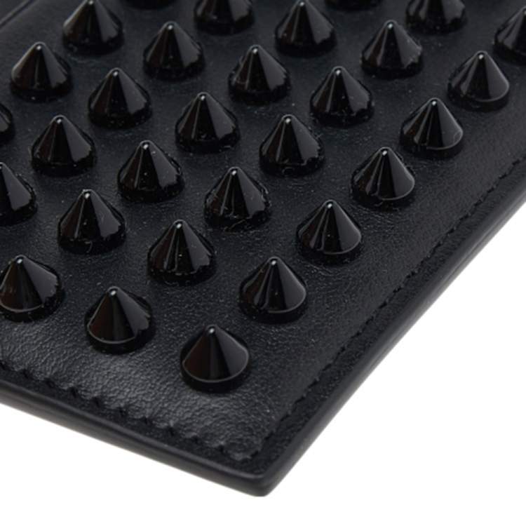 Pre Owned Christian Louboutin Black Leather Kios Spiked Card Holder