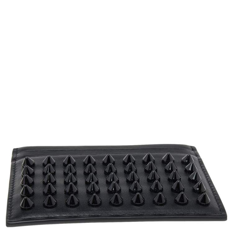 Pre Owned Christian Louboutin Black Leather Kios Spiked Card Holder