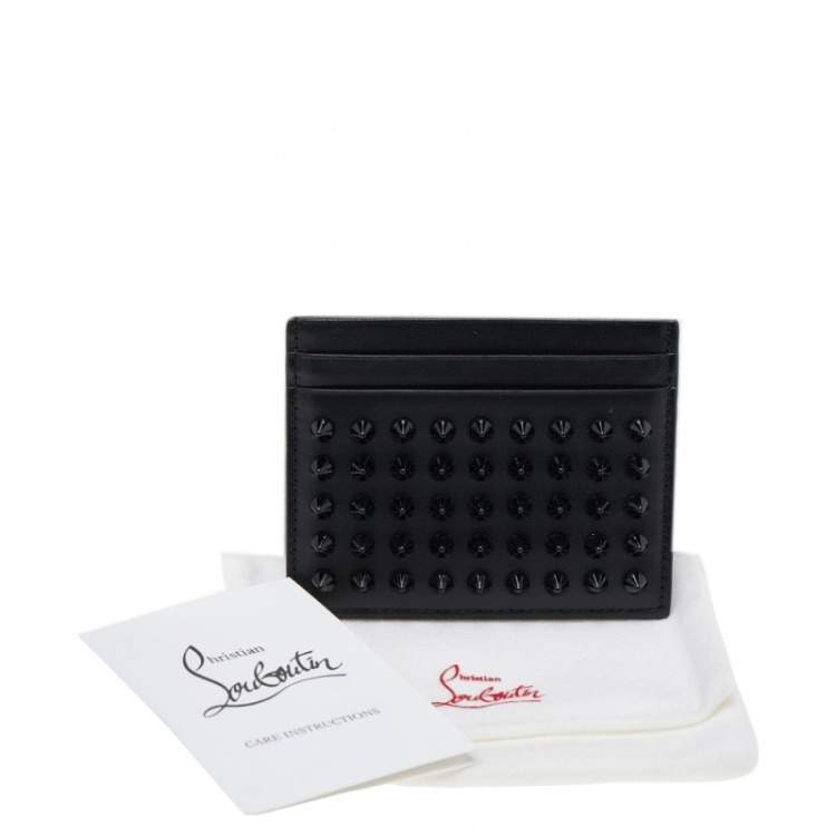 Pre Owned Christian Louboutin Black Leather Kios Spiked Card Holder