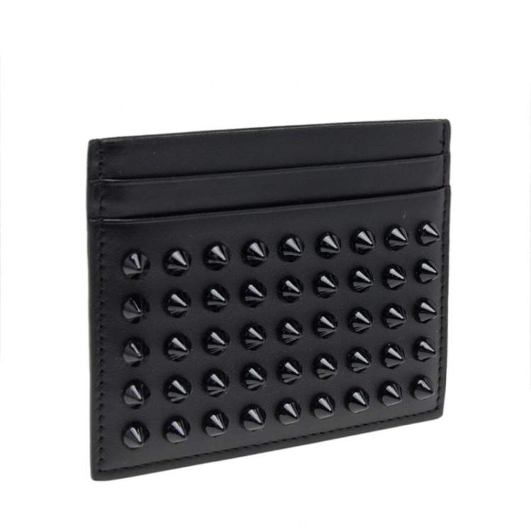 Pre Owned Christian Louboutin Black Leather Kios Spiked Card Holder
