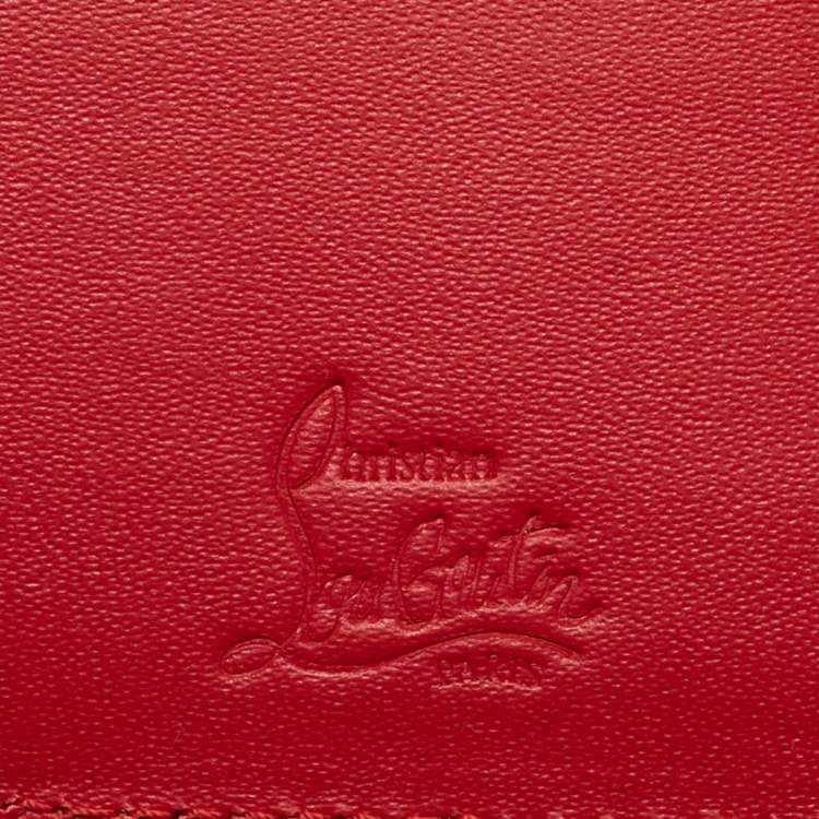Pre Owned Christian Louboutin Neon Orange Leather Spikes Sifnos Wallet 
