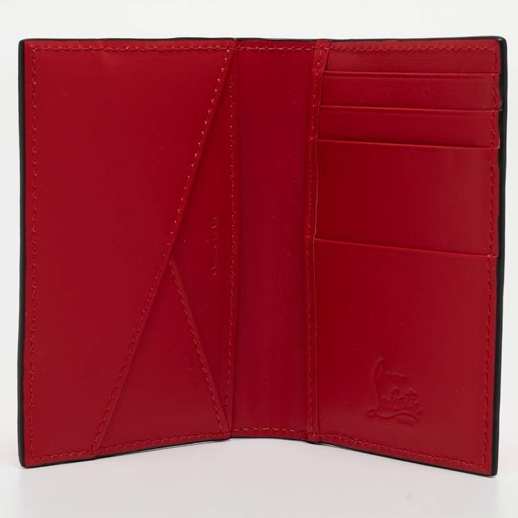 Pre Owned Christian Louboutin Neon Orange Leather Spikes Sifnos Wallet 