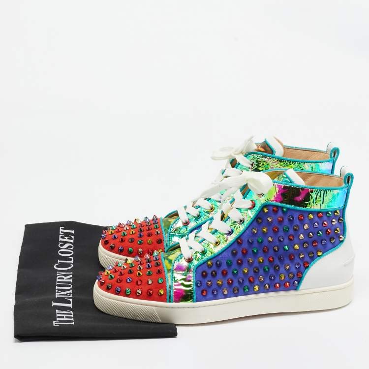 Pre Owned Christian Louboutin Multicolor Suede And Leather Louis Spikes High Top Sneakers Size 41