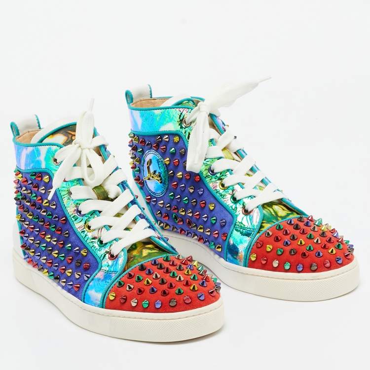 Pre Owned Christian Louboutin Multicolor Suede And Leather Louis Spikes High Top Sneakers Size 41