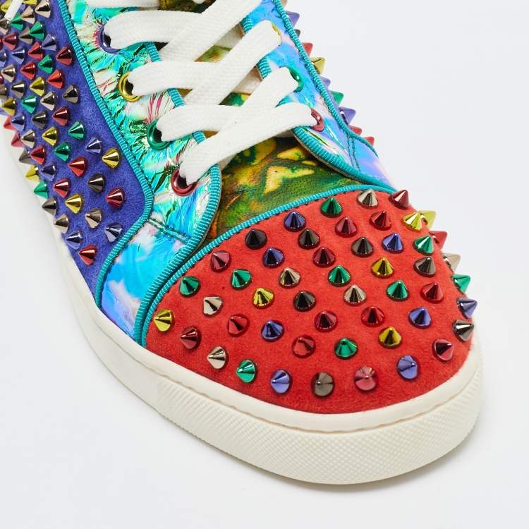 Pre Owned Christian Louboutin Multicolor Suede And Leather Louis Spikes High Top Sneakers Size 41