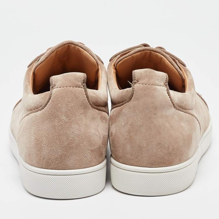 Pre Owned Christian Louboutin Brown Suede Louis Junior Spikes Low Top Sneakers Size 44.5