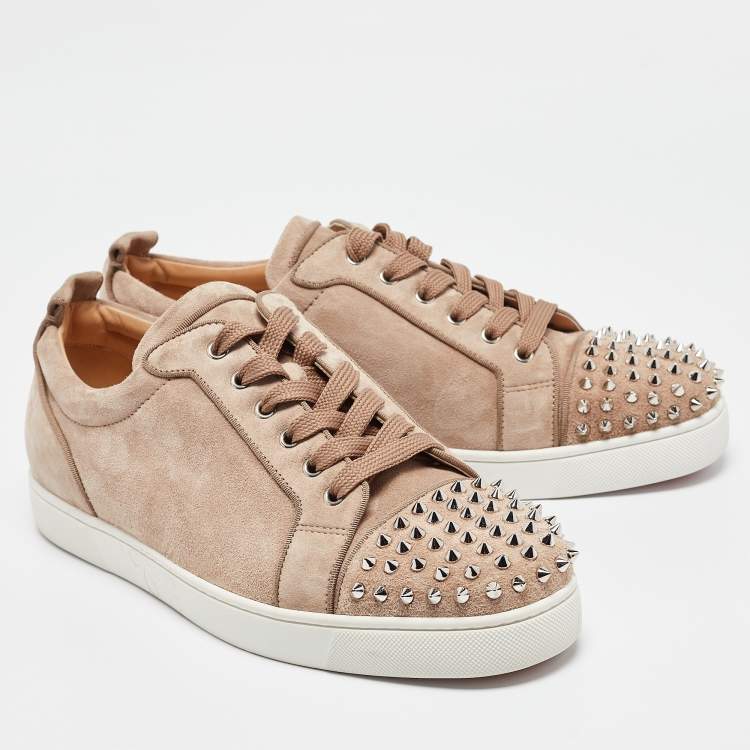 Pre Owned Christian Louboutin Brown Suede Louis Junior Spikes Low Top Sneakers Size 44.5