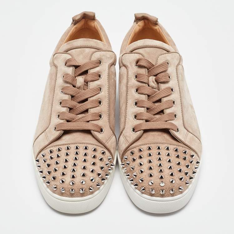 Pre Owned Christian Louboutin Brown Suede Louis Junior Spikes Low Top Sneakers Size 44.5