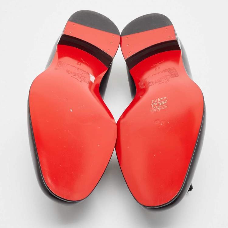 Pre Owned Christian Louboutin Black Leather and Woven Fabric Tassel Detail Loafers Size 43