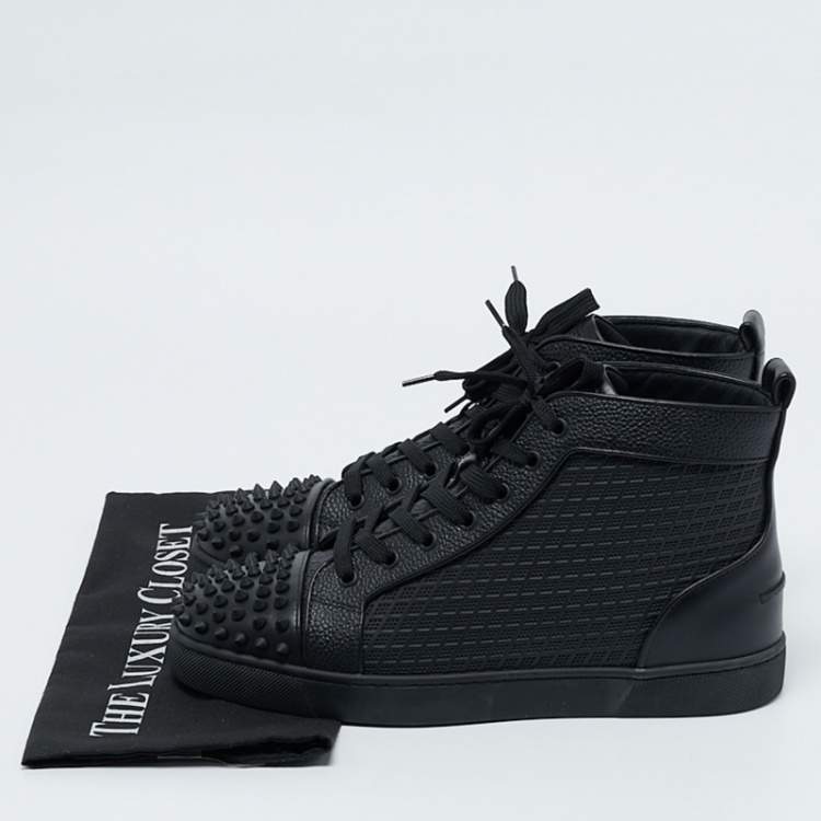 Pre Owned Christian Louboutin Black Leather Lou Spikes High Top Sneakers Size 42