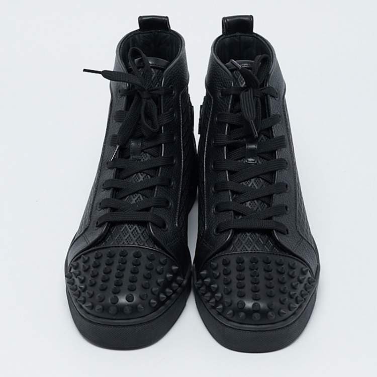 Pre Owned Christian Louboutin Black Leather Lou Spikes High Top Sneakers Size 42