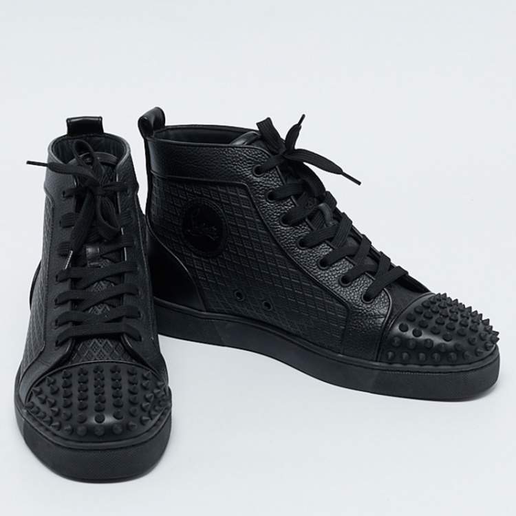 Pre Owned Christian Louboutin Black Leather Lou Spikes High Top Sneakers Size 42