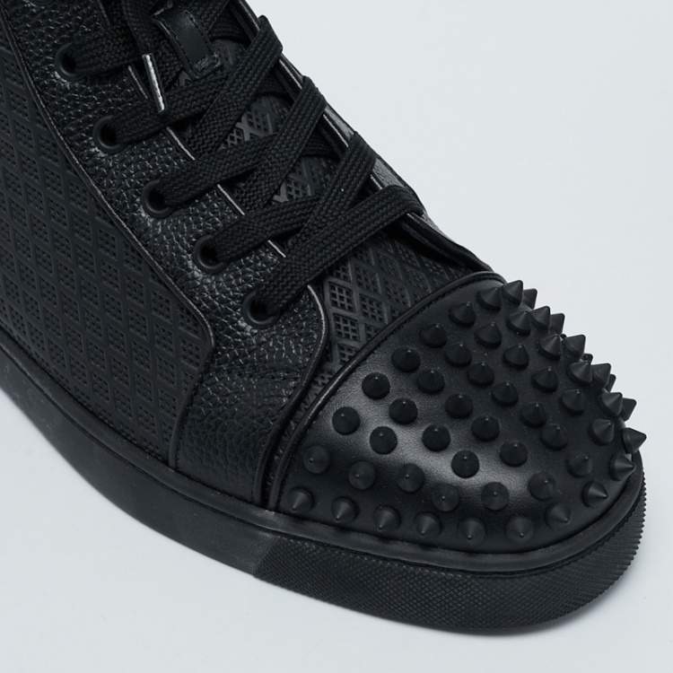 Pre Owned Christian Louboutin Black Leather Lou Spikes High Top Sneakers Size 42