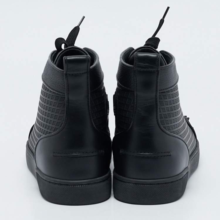 Pre Owned Christian Louboutin Black Leather Lou Spikes High Top Sneakers Size 42
