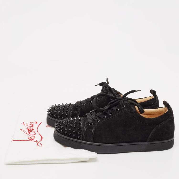 Pre Owned Christian Louboutin Black Suede Louis Junior Spikes Low Top Sneakers Size 40.5