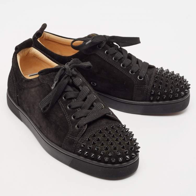Pre Owned Christian Louboutin Black Suede Louis Junior Spikes Low Top Sneakers Size 40.5