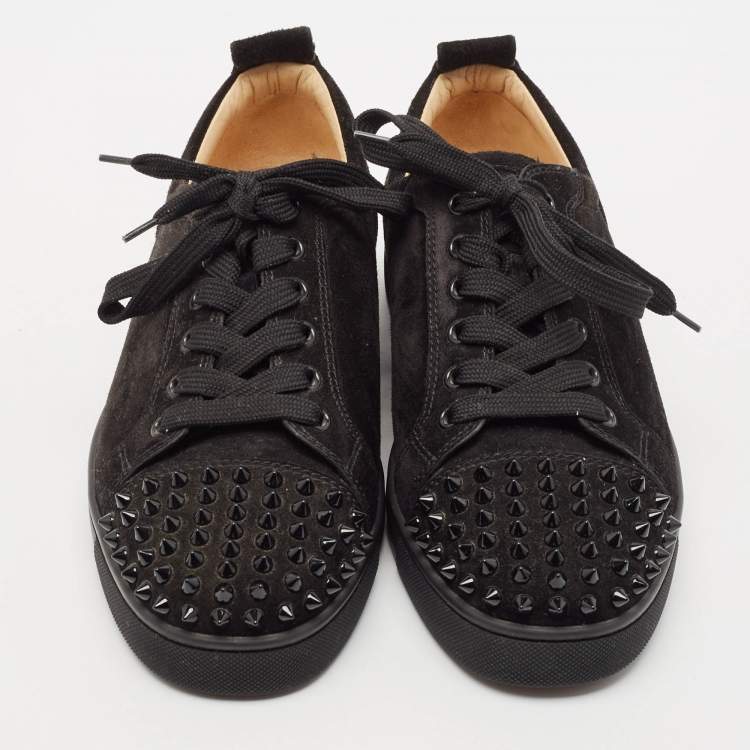 Pre Owned Christian Louboutin Black Suede Louis Junior Spikes Low Top Sneakers Size 40.5