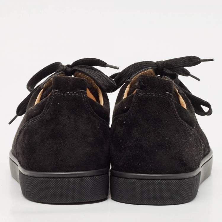 Pre Owned Christian Louboutin Black Suede Louis Junior Spikes Low Top Sneakers Size 40.5