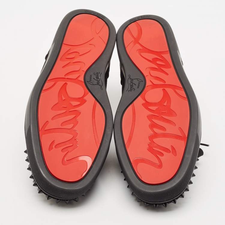 Pre Owned Christian Louboutin Black Suede Louis Junior Spikes Low Top Sneakers Size 40.5