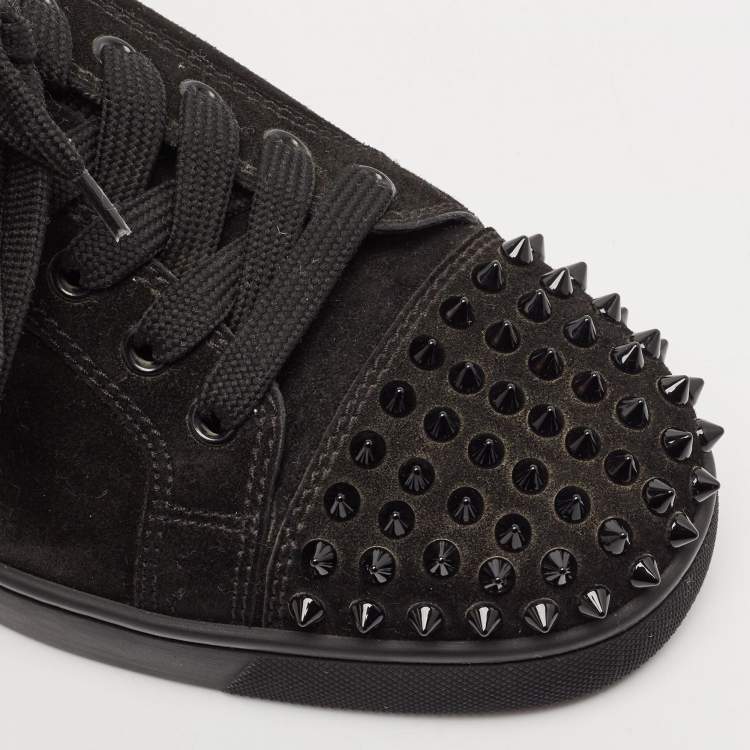 Pre Owned Christian Louboutin Black Suede Louis Junior Spikes Low Top Sneakers Size 40.5