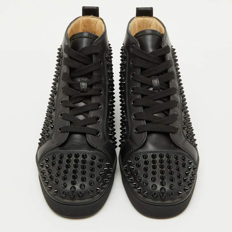 Pre Owned Christian Louboutin Black Leather Louis Spikes High Top Sneakers Size 40