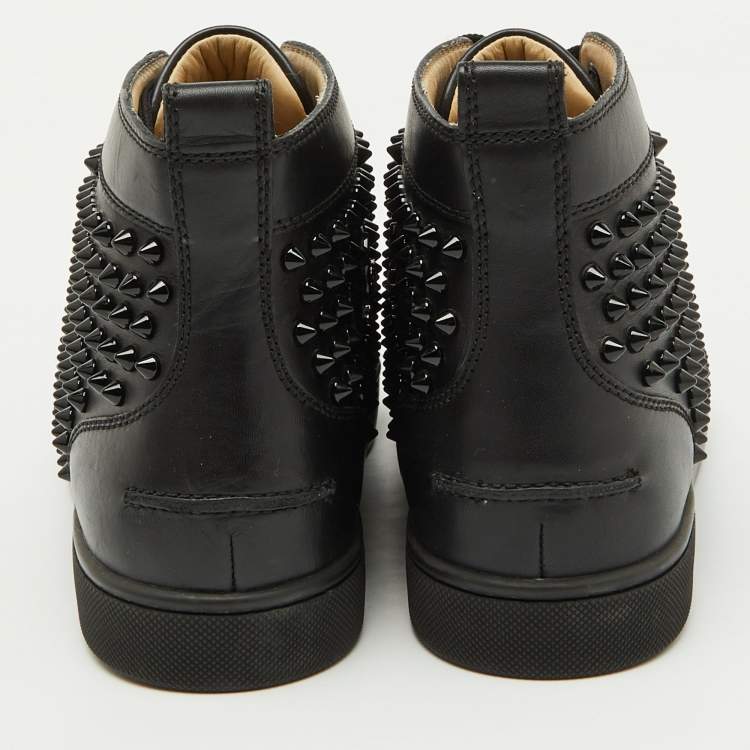 Pre Owned Christian Louboutin Black Leather Louis Spikes High Top Sneakers Size 40