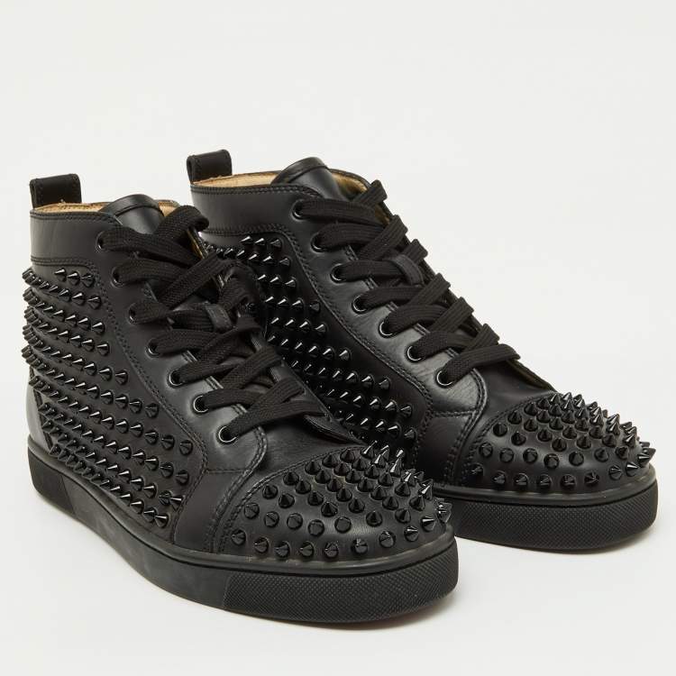 Pre Owned Christian Louboutin Black Leather Louis Spikes High Top Sneakers Size 40