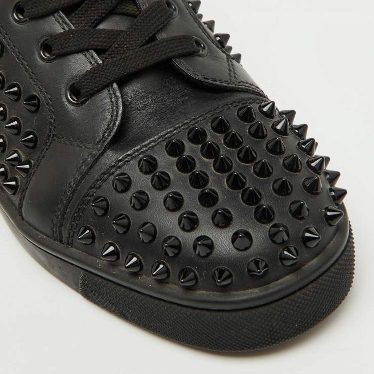 Pre Owned Christian Louboutin Black Leather Louis Spikes High Top Sneakers Size 40