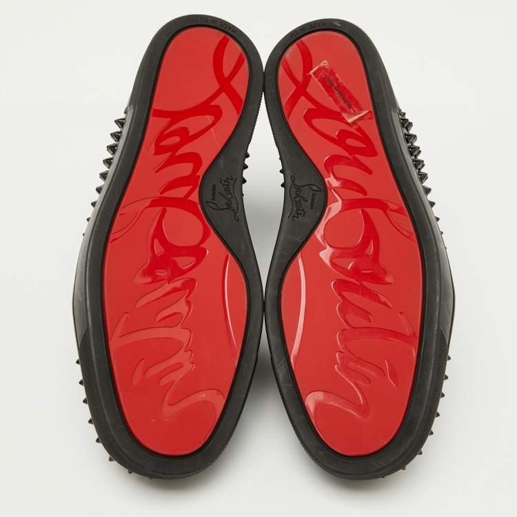 Pre Owned Christian Louboutin Black Leather Louis Spikes High Top Sneakers Size 40