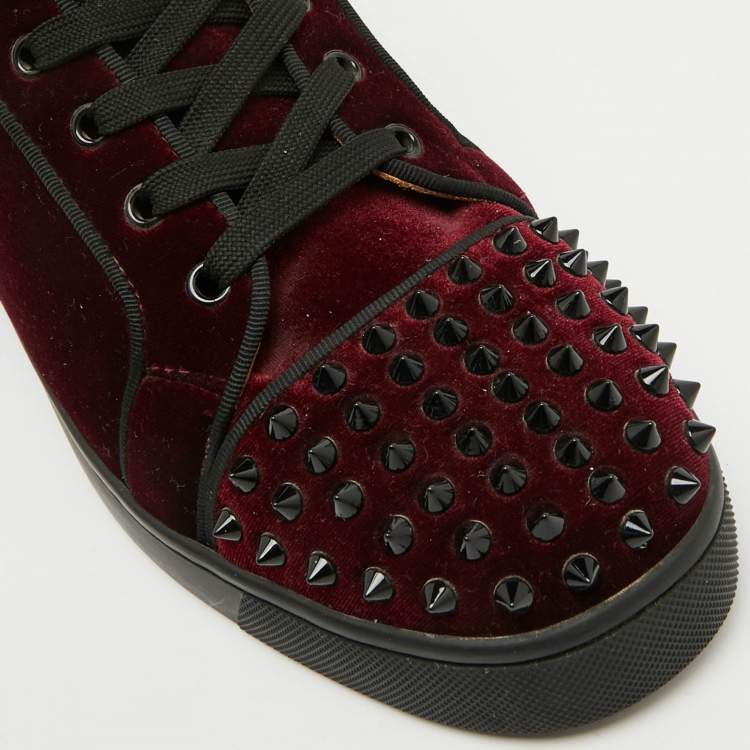 Pre Owned Christian Louboutin Burgundy Velvet Lou Spikes High Top Sneakers Size 41
