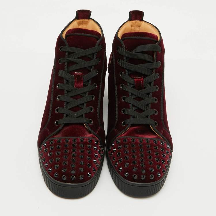 Pre Owned Christian Louboutin Burgundy Velvet Lou Spikes High Top Sneakers Size 41