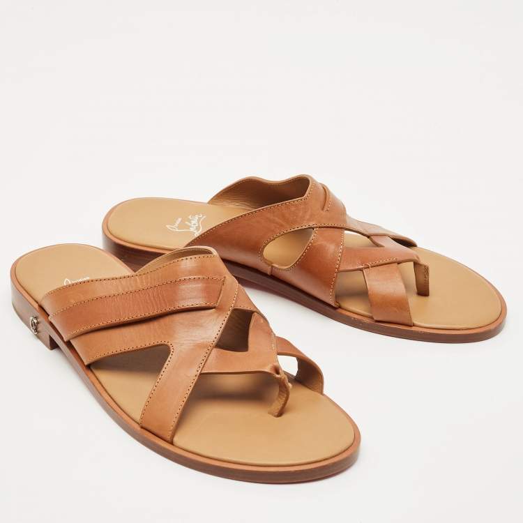 Pre Owned Christian Louboutin Brown Leather Sinouhe Thong Flat Sandals Size 44