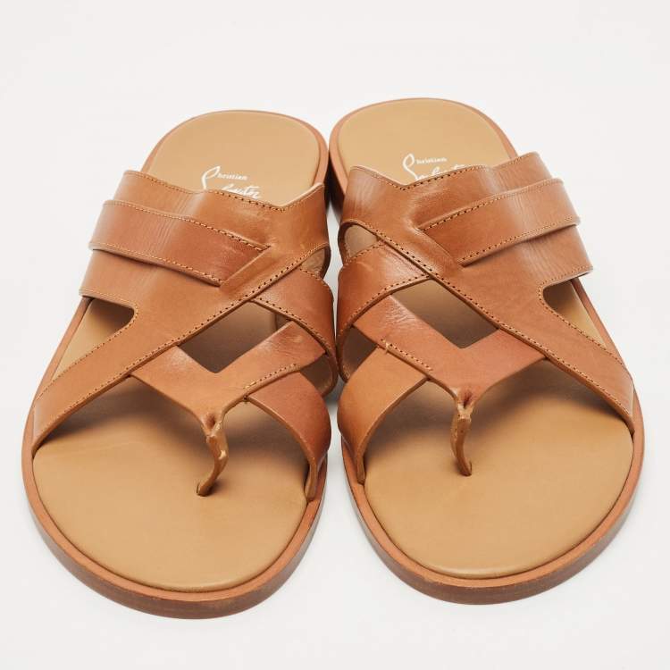 Pre Owned Christian Louboutin Brown Leather Sinouhe Thong Flat Sandals Size 44